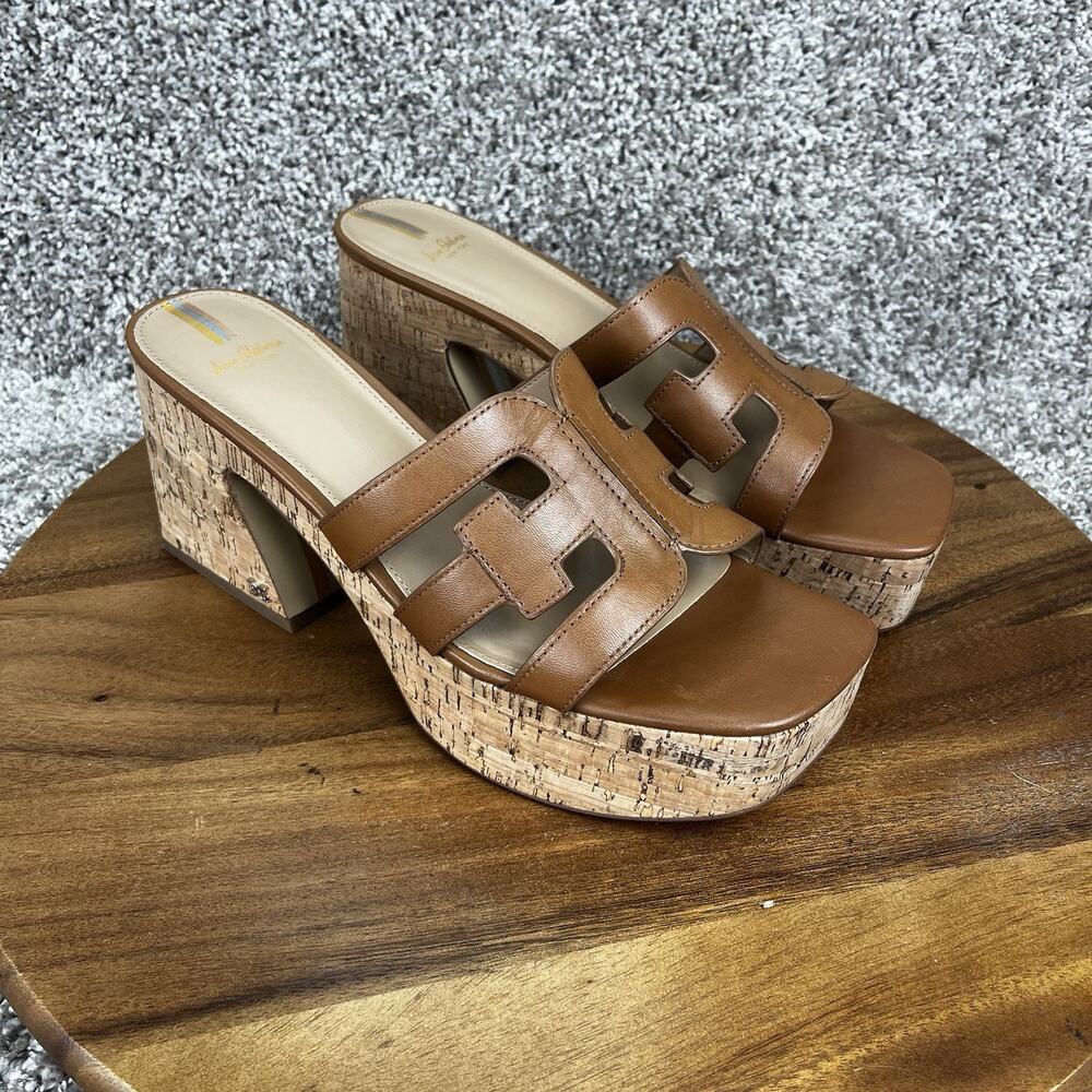 Sam Edelman Dev Square Toe Women's 10.5M Embellished Logo Strap Platform Saddle